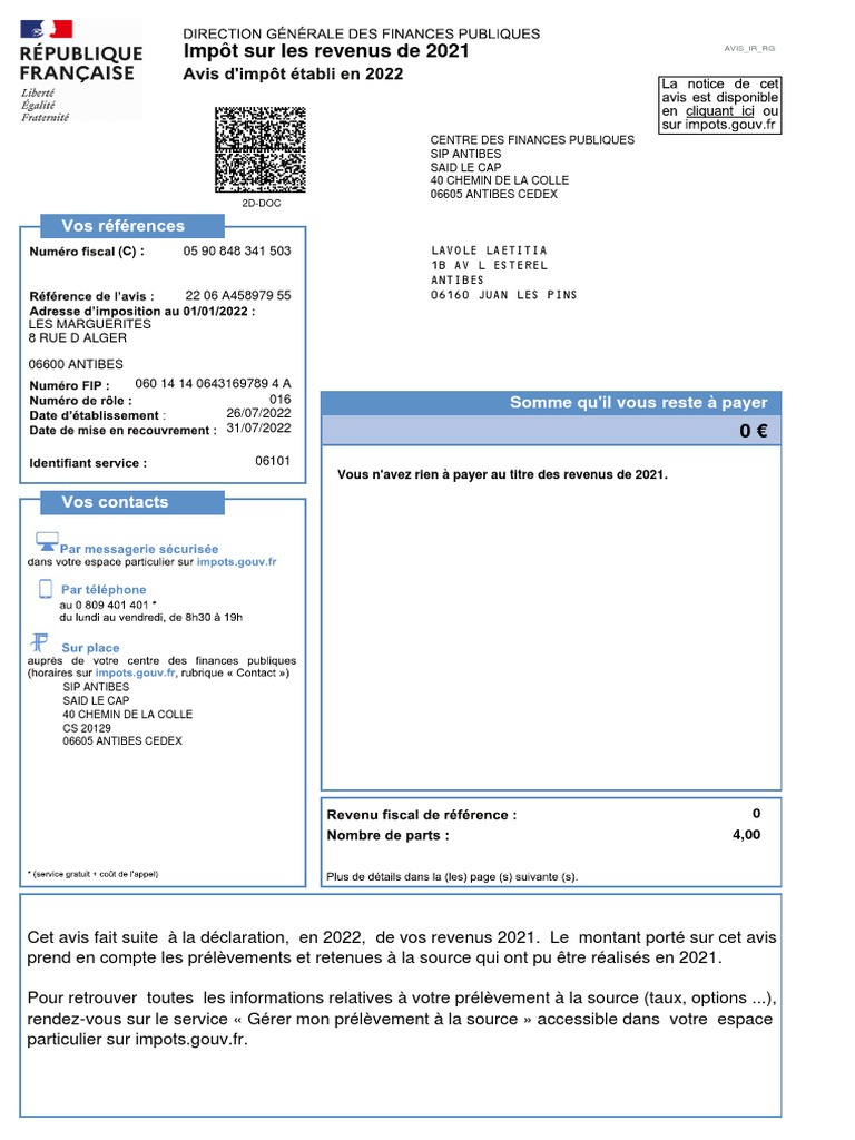 Avis d'imposition 2021 : zéro impôt dû | PDF | Impôt sur le revenu ...