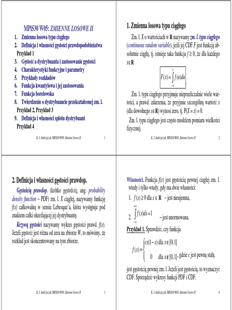 W05 - Zmienne Losowe II | PDF
