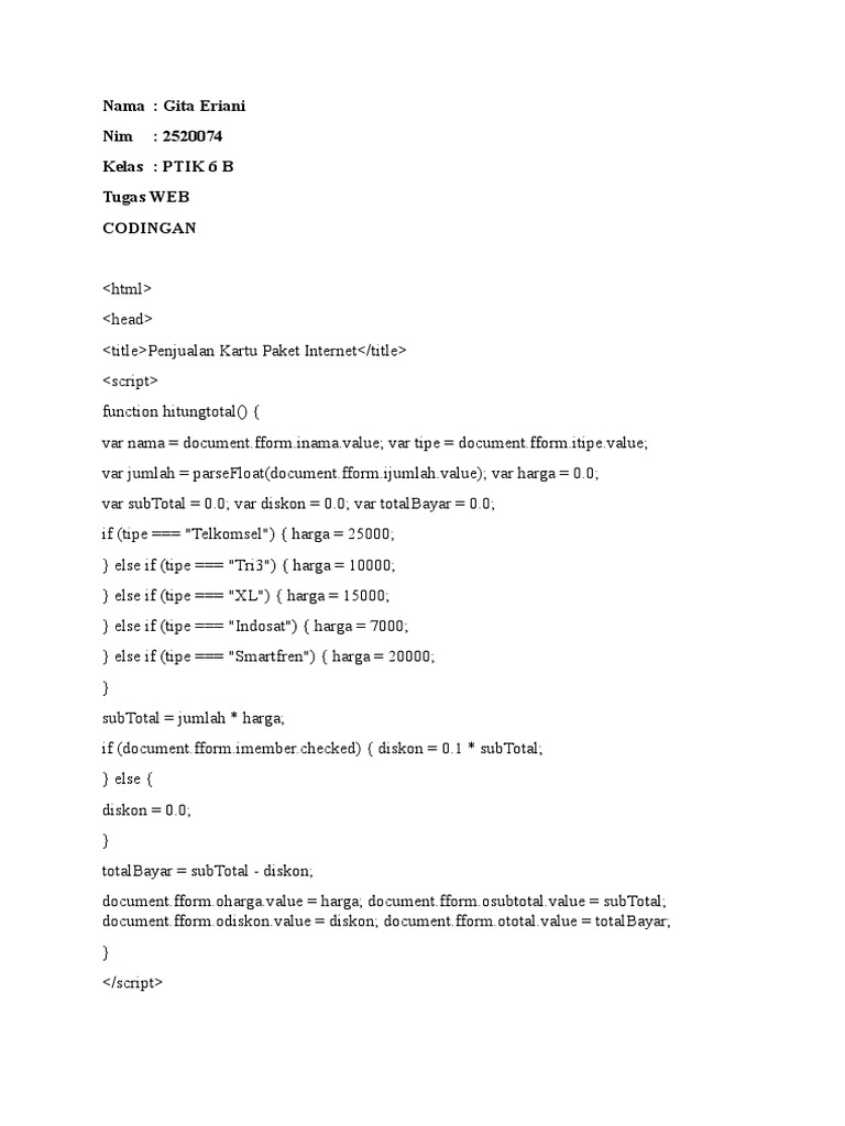 Penjualan kartu paket internet form calculator pdf
