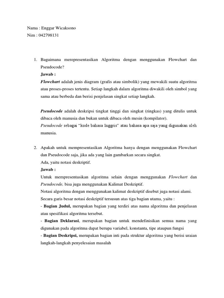Representasi Algoritma: Flowchart & Pseudocode | PDF