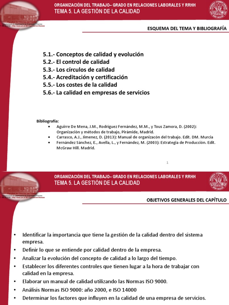 TEMAS 5 Gestión de Calidad | PDF | Calidad (comercial) | Gestión de la ...