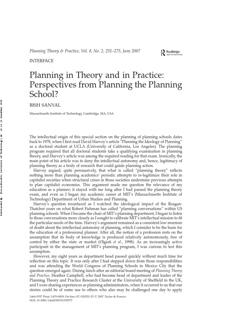 Planning Theory Practice | PDF | Massachusetts Institute Of Technology