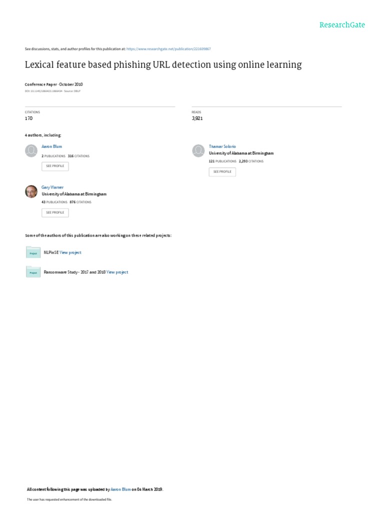 Lexical Feature Based Phishing URL Detection Using | PDF | Phishing ...