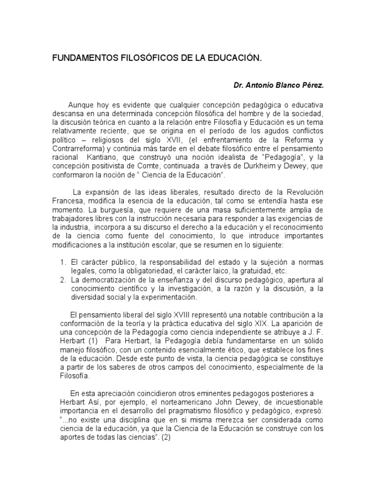 FUNDAMENTOS FILOSÓFICOS DE LA EDUCACIÓNdoc | PDF | Pedagogía | Science