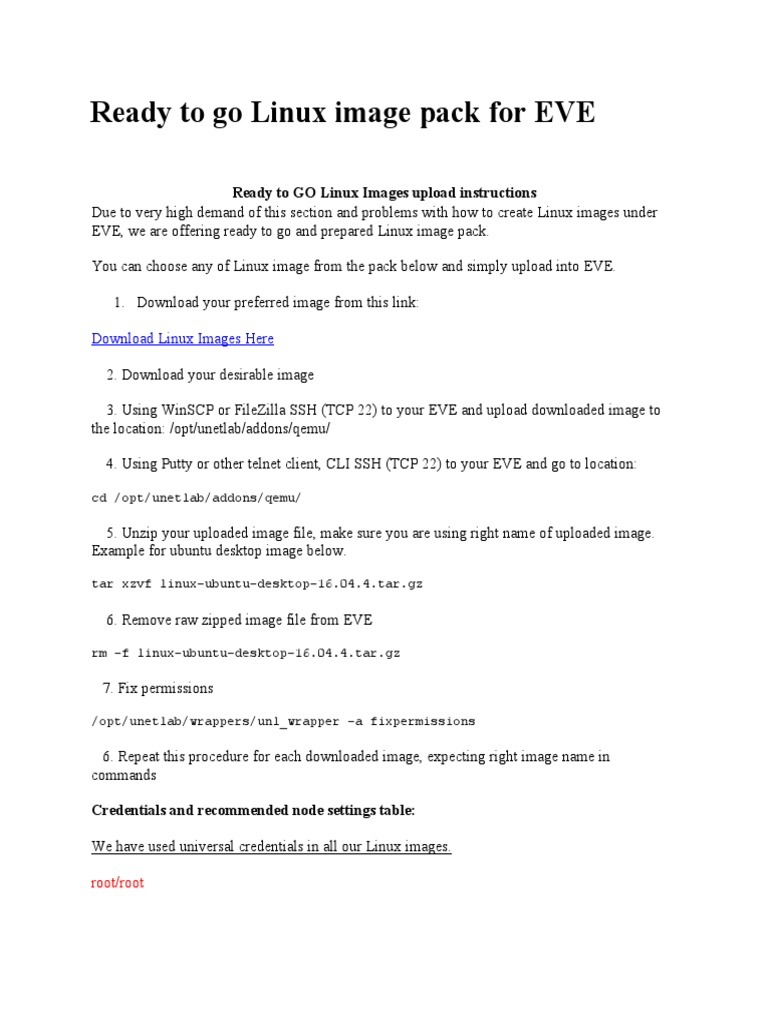 Ready to go linux image pack instructions for downloading and