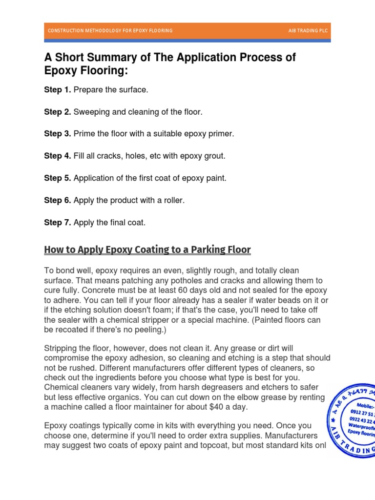 Construction Methodology For Epoxy Flooring PDF