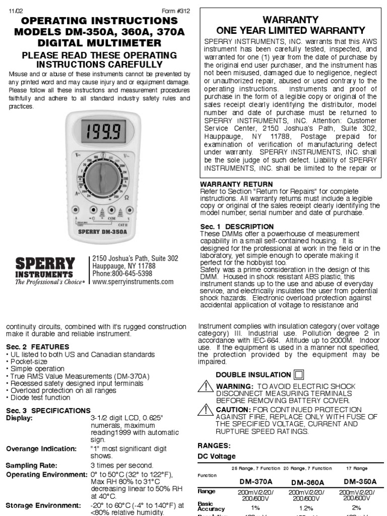 Sperry Dm350a Test Meter Manual Root Mean Square Power Supply
