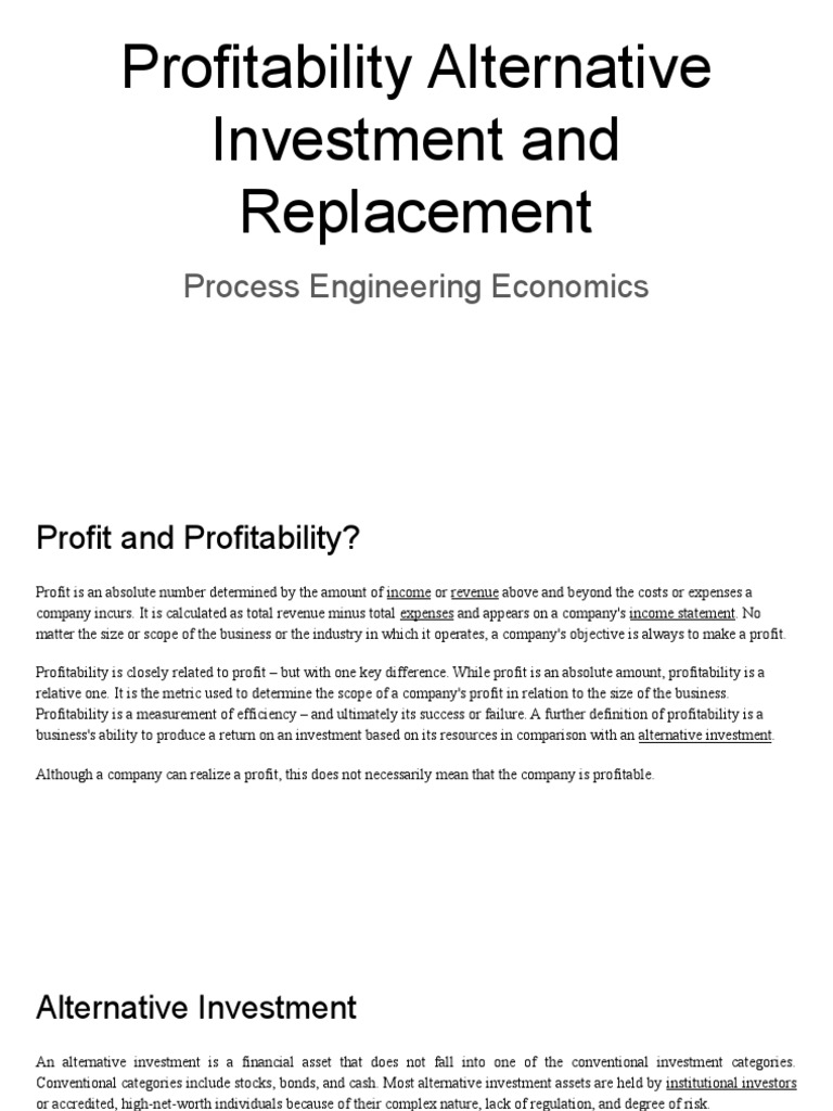 Profitability Alternative Investment and Replacement PDF Time Value