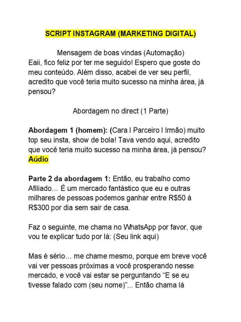 Script de Abordagem no Instagram | PDF | Jogos e Atividades
