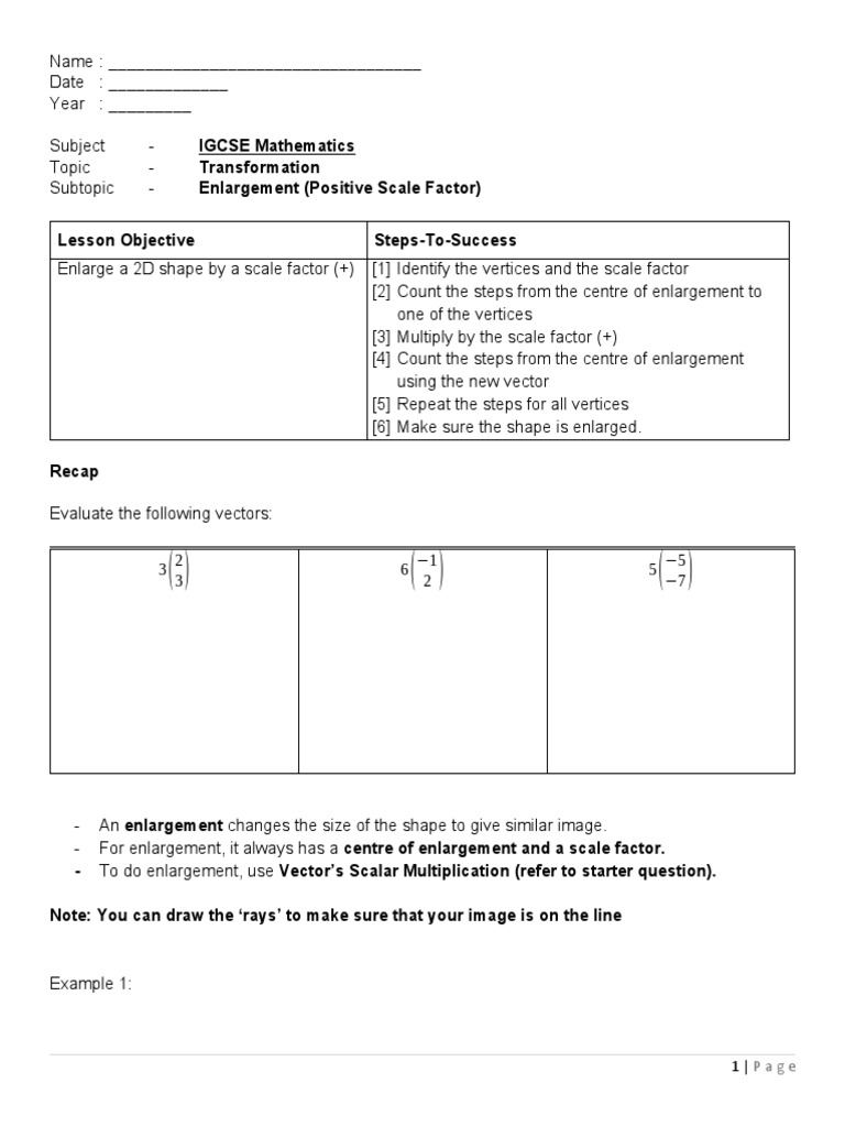 NOTES - TRANSFORMATION (ENLARGEMENT) | PDF | Scalar (Mathematics ...