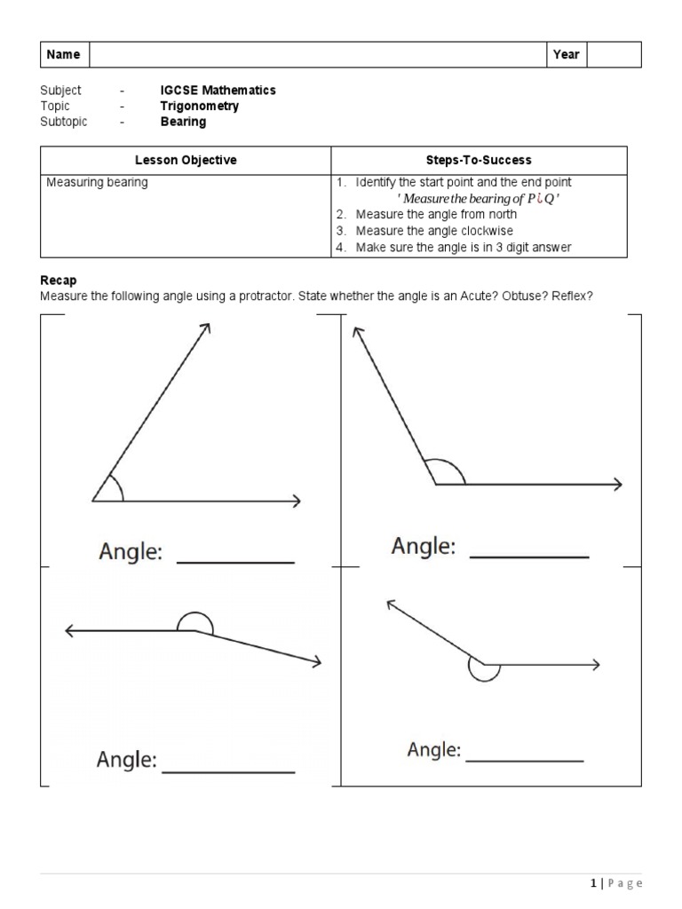 NOTES TRIGONOMETRY (MEASURING BEARING) PDF