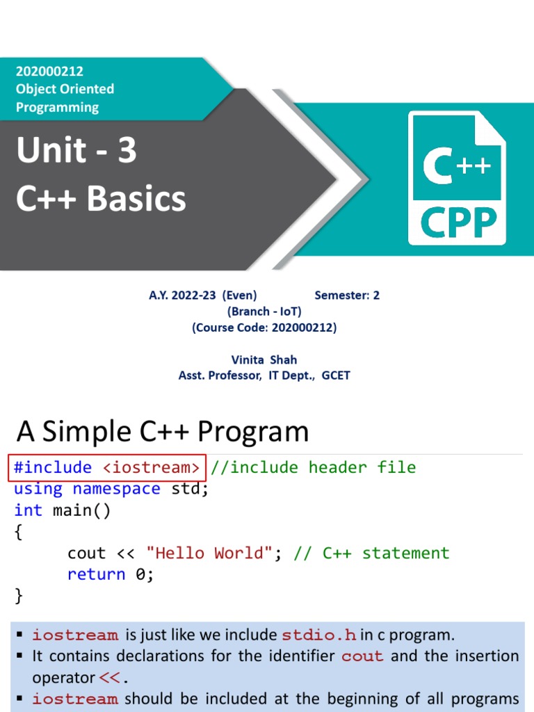 Unit 3 - C++ Basics | PDF | C++ | Reserved Word