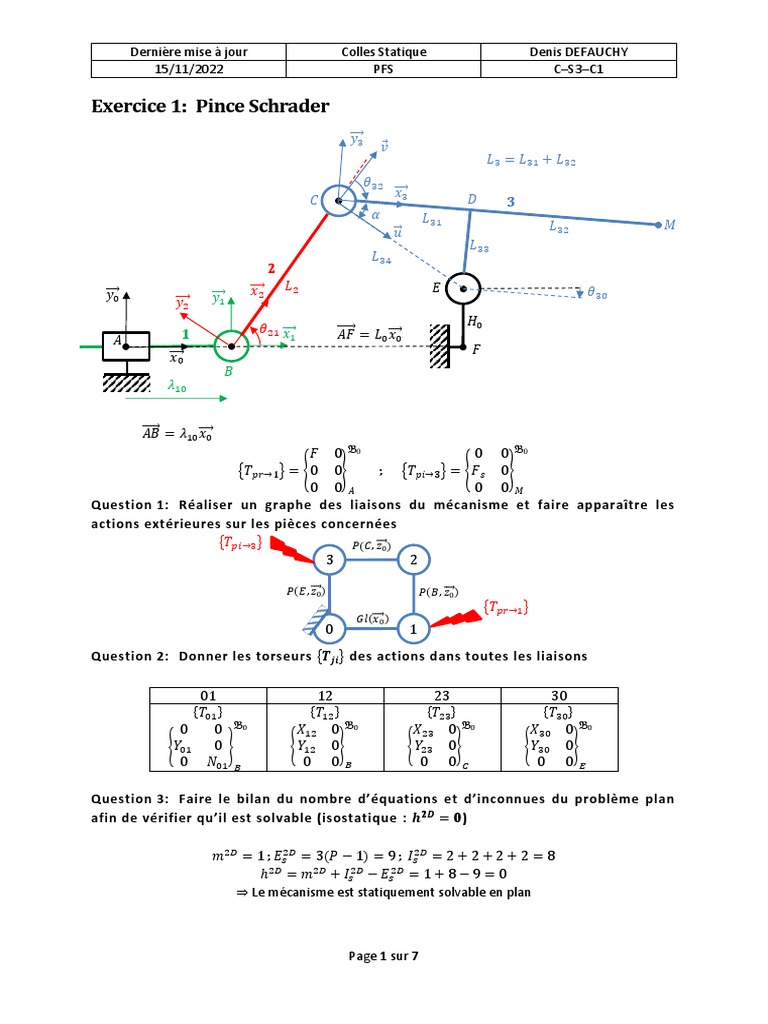 Analyse statique d'un mécanisme complexe | PDF | Physique théorique ...