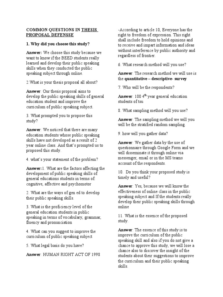 Common Thesis Proposal Defense Questions | PDF | Public Speaking ...