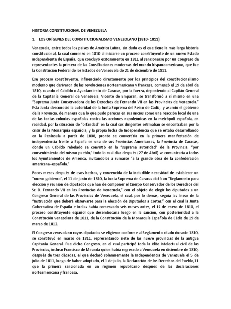 Historia Constitucional de Venezuela | PDF | Venezuela | Federación