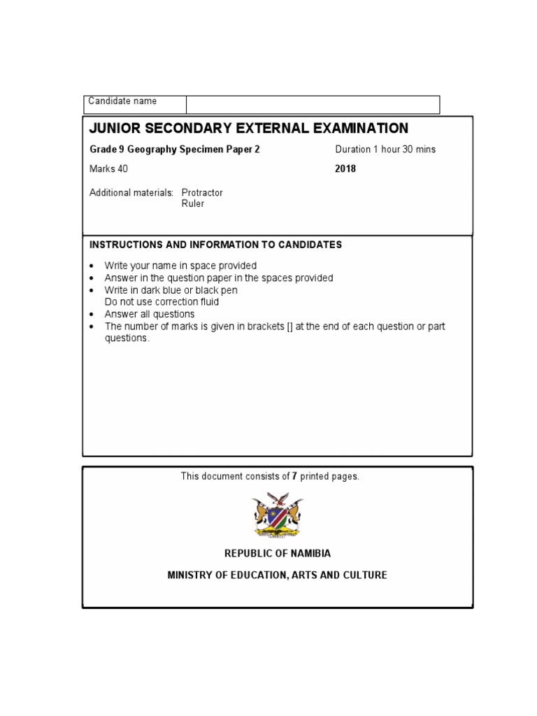 JS Geography Specimen P2 Grade 9 PDF Precipitation Physical Geography