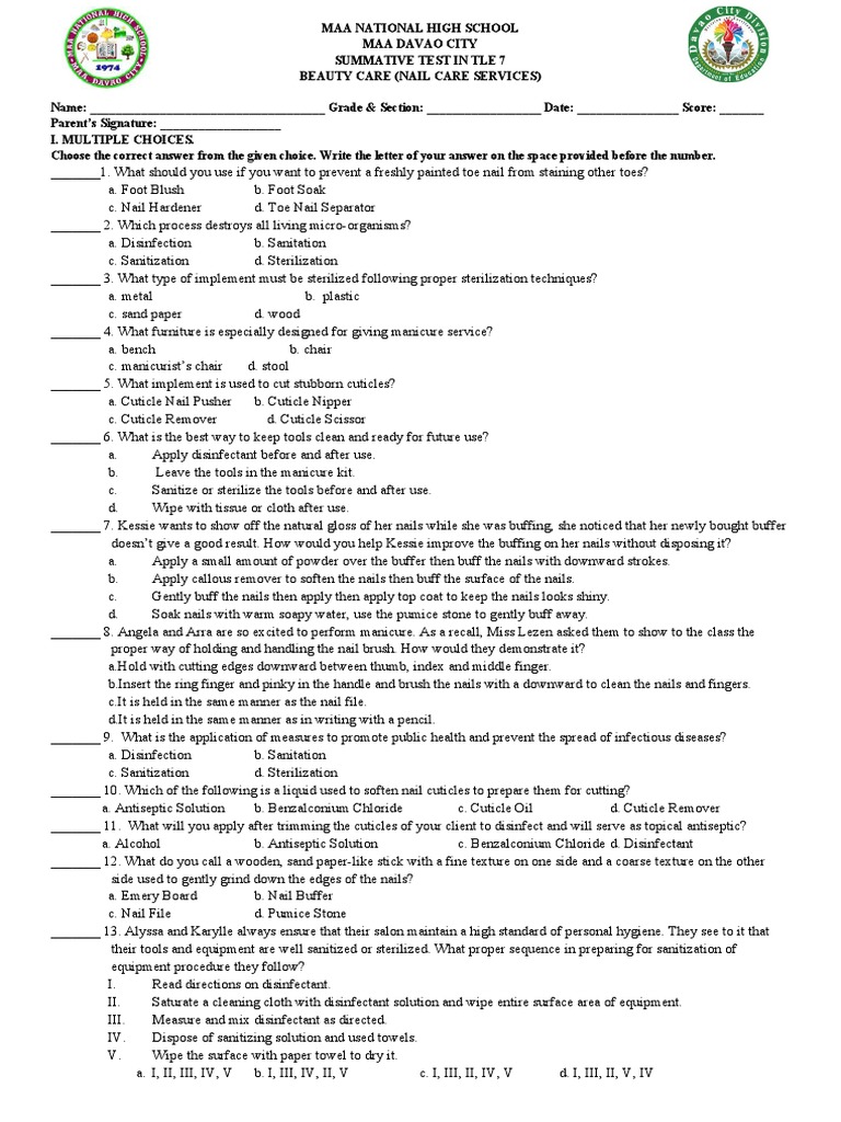 SUMMATIVEtos NAIL CARE PDF Nail (Anatomy) Disinfectant