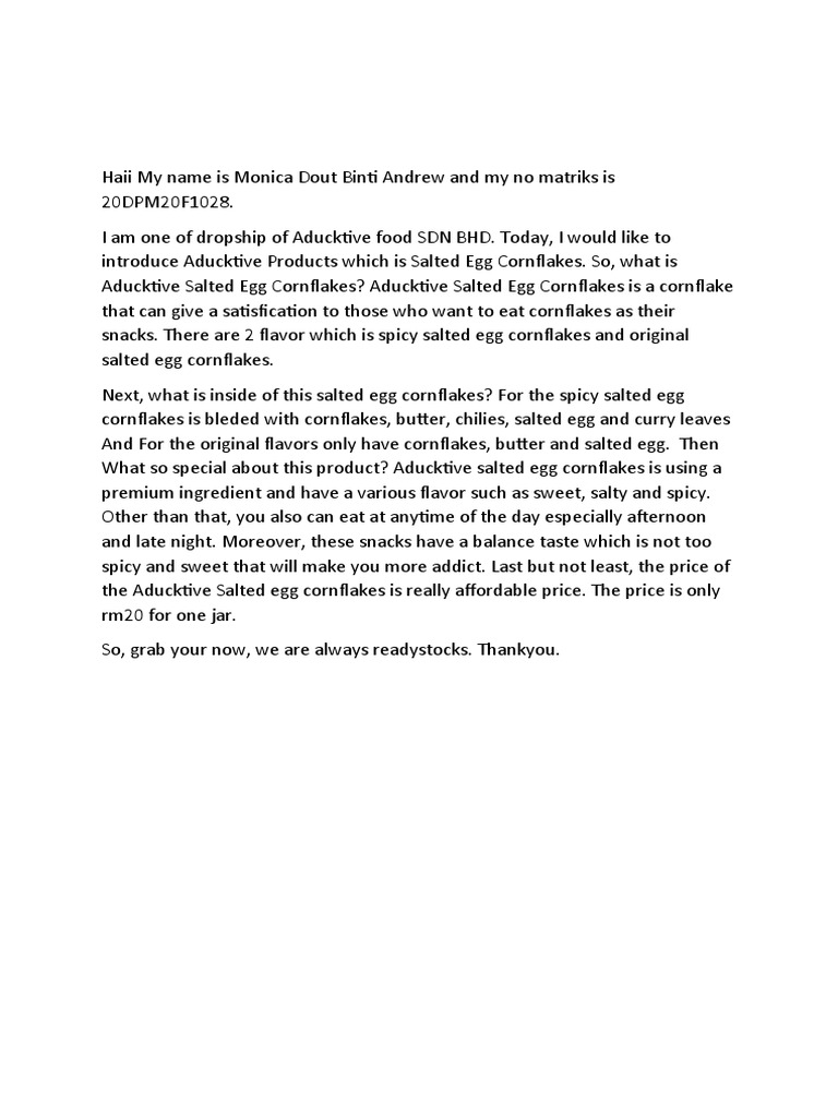 Aducktive Salted Egg Cornflakes Review | PDF | Self-Improvement