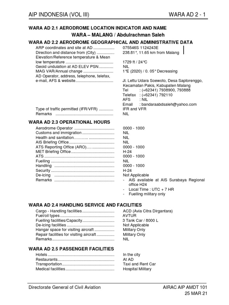 144-WARA AD 2.1 To AD 2.24 AIRAC AIP AMDT 125 26 JAN 23 | PDF | Runway ...