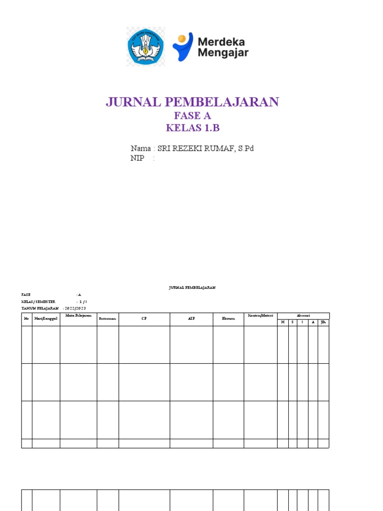Jurnal Pembelajaran Kelas 1 Pdf