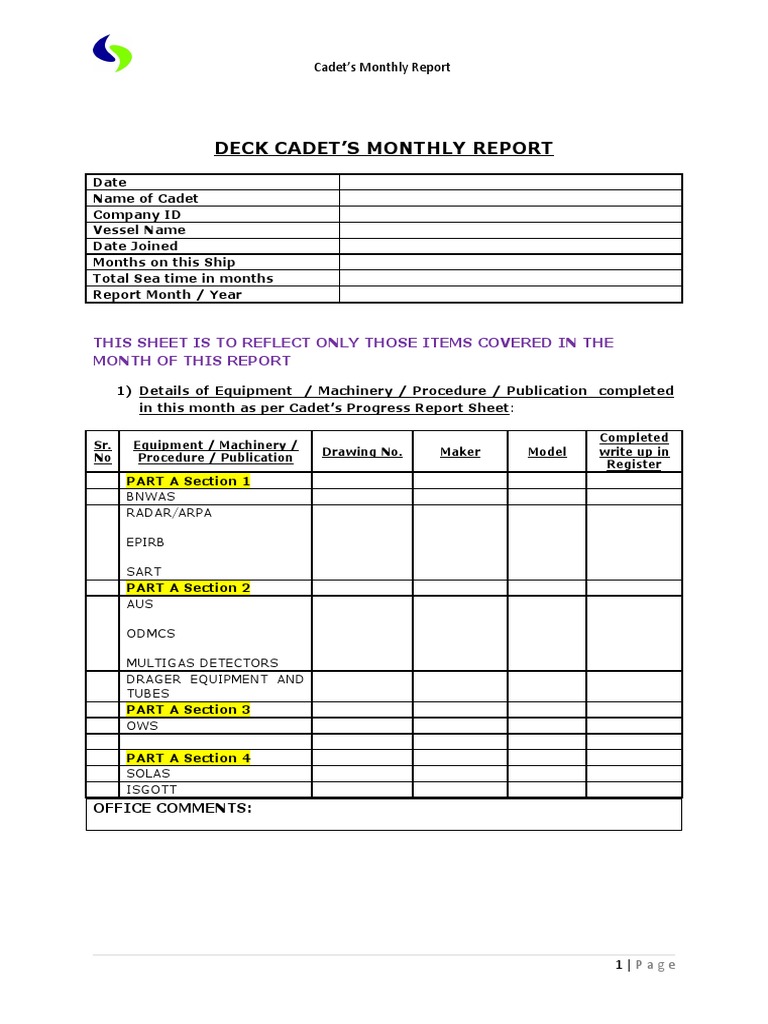 Blank Monthly Report | PDF | Freight Transport | Watercraft