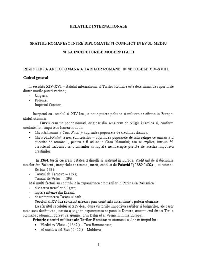 Spatiul Romanesc Intre Diplomatie Si Conflict in Evul Mediu Si La ...
