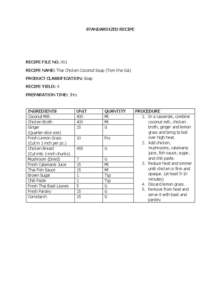 Standardized Recipe and Costing Kitchen Final | PDF | Thai Cuisine | Tofu