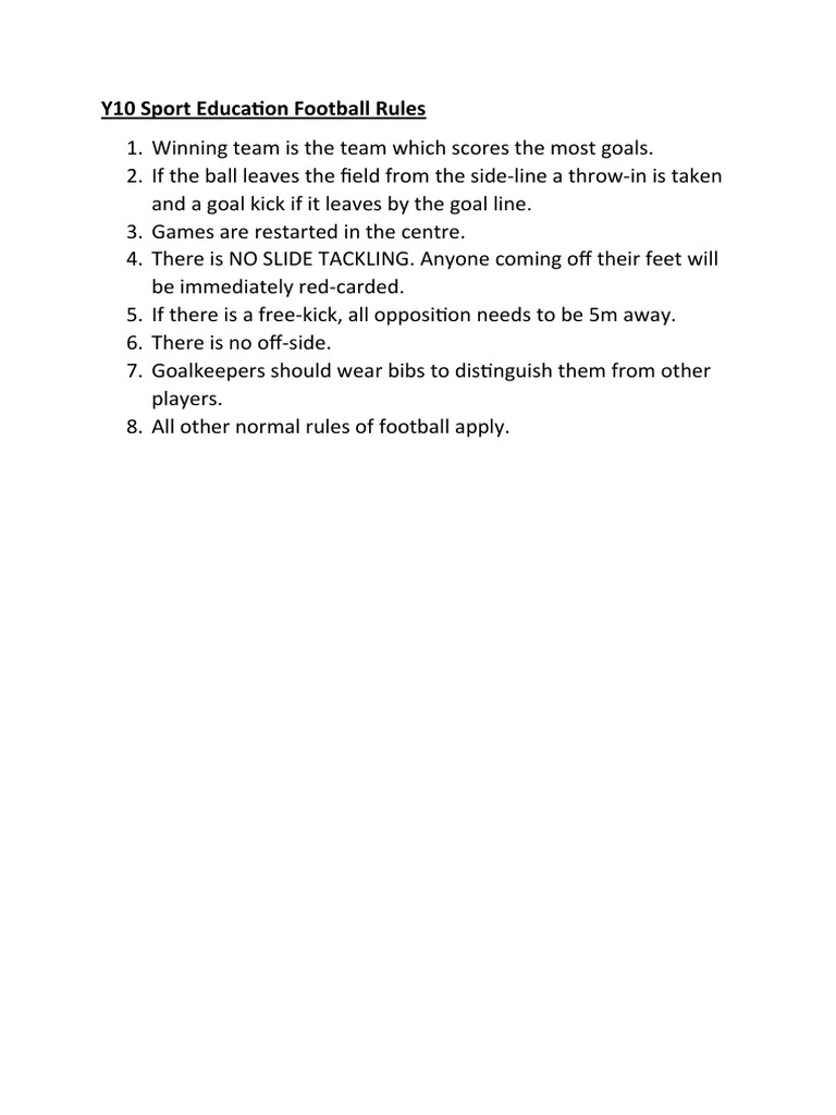 Y10 Sport Education Football Rules PDF