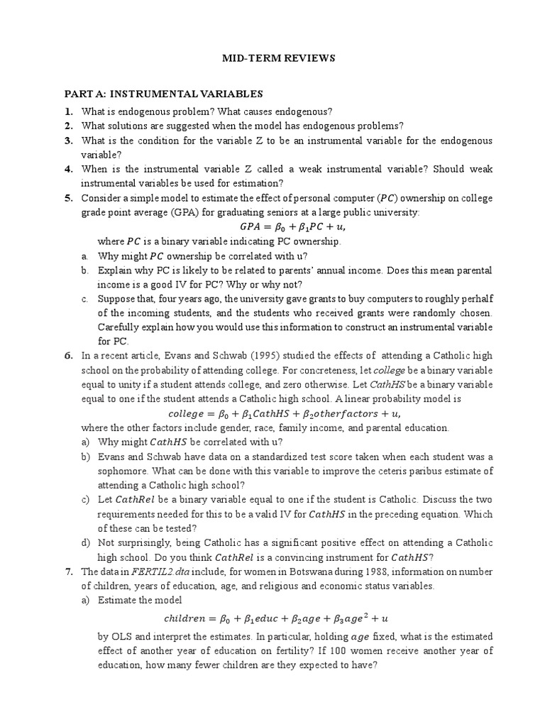 Instrumental Variables & Panel Models | PDF | Ordinary Least Squares |  Statistics