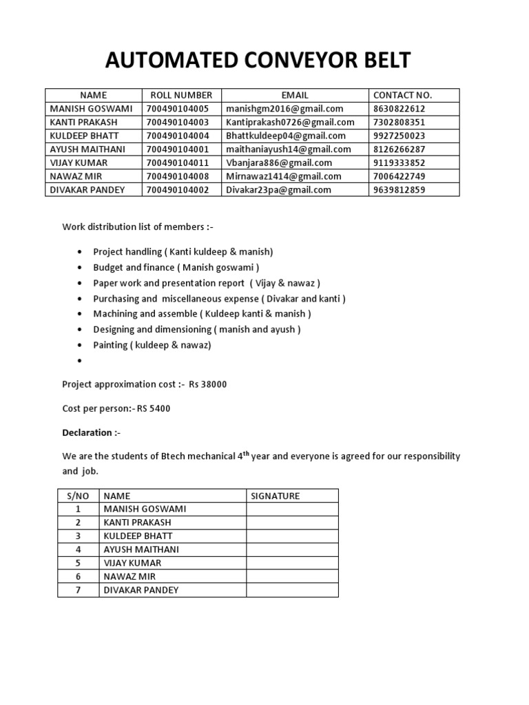 Automated Conveyor Belt PDF PDF