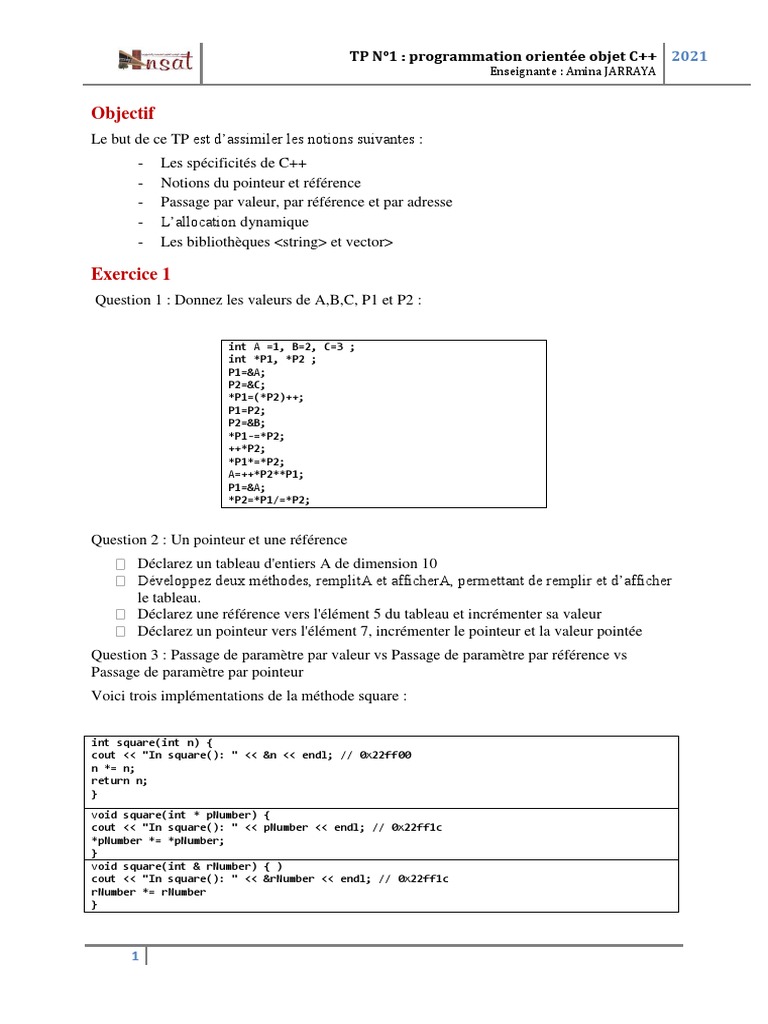 TP C++ : Pointeurs et Références | PDF | Méthodes et références ...