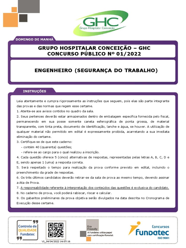 Concurso público para engenheiro de segurança do trabalho oferecido ...