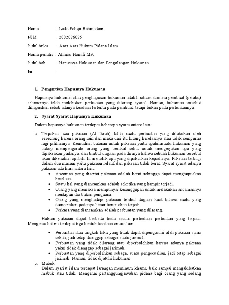 Hapusnya Hukuman dalam Hukum Pidana Islam | PDF | Ilmu Sosial | Hukum