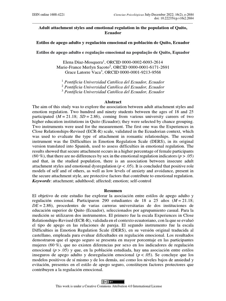 Adult Attachment Styles and Emotional Regulation in The Population of
