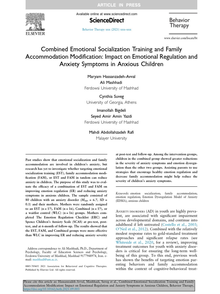 Combined Training for Child Anxiety Relief | PDF | Anxiety Disorder ...