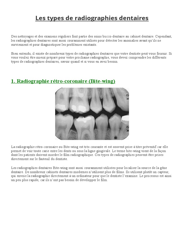 Types de radiographies dentaires | PDF | Dentiste | Radiographie
