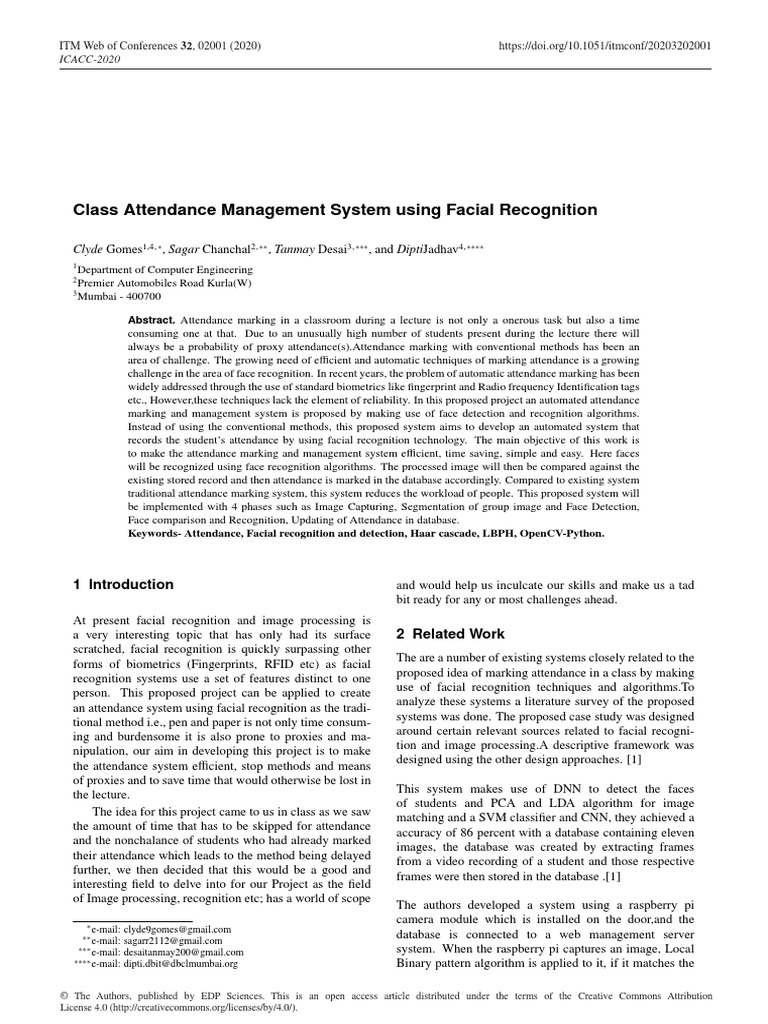 Class Attendance Management System Using Facial Re Pdf Computing