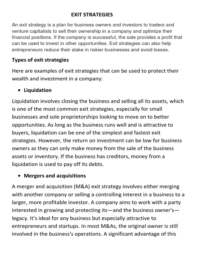 Exit Strategies for Business Owners | PDF | Business
