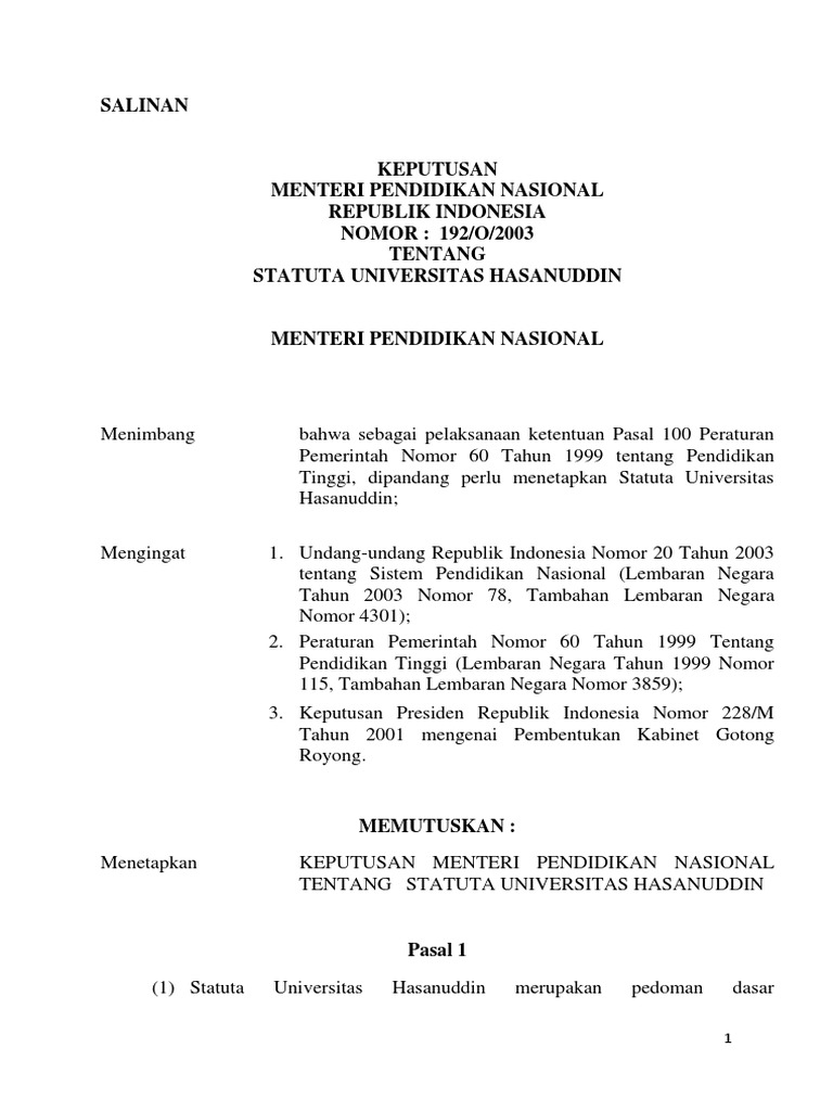 Statuta Universitas Hasanuddin 2003 | PDF | Perjalanan