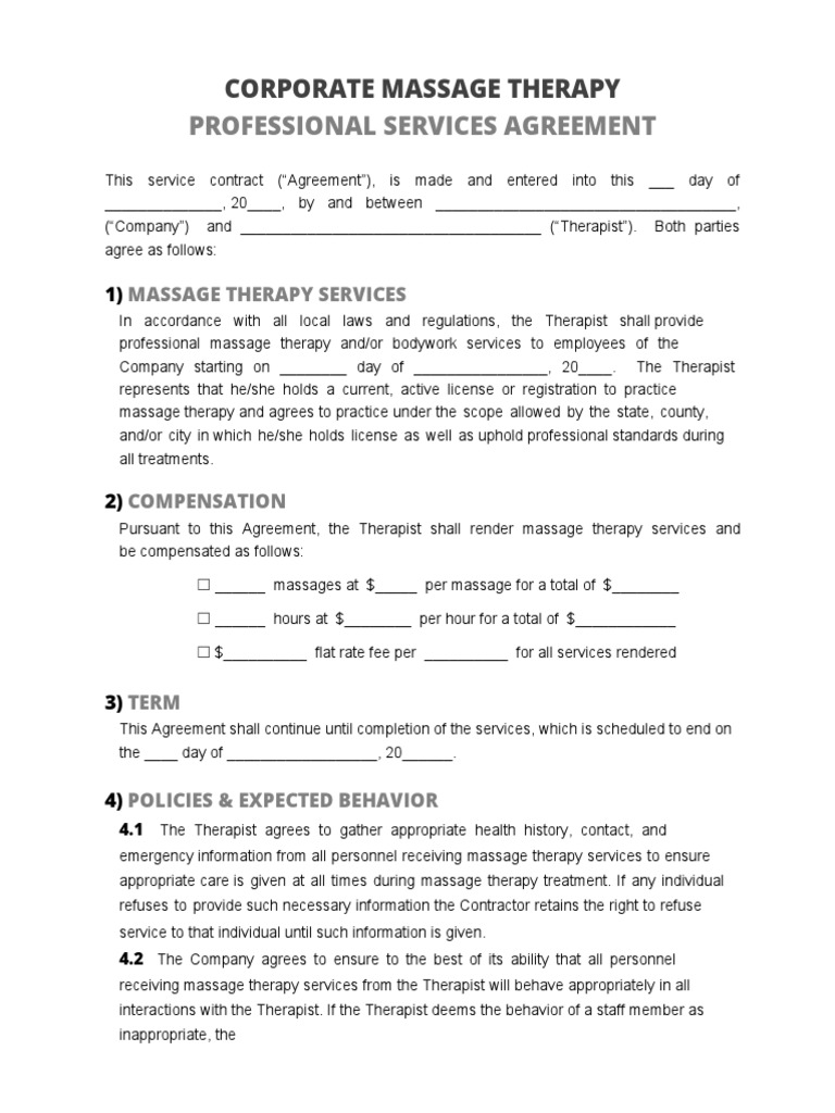 Corporate Massage Therapy Agreement | PDF | Massage | Therapy