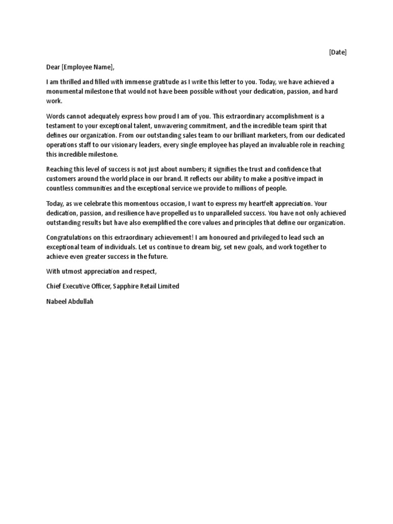 Appreciation Letter - Template | PDF