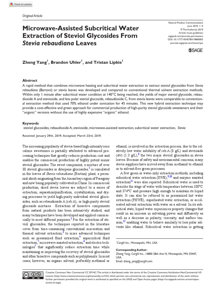 Microwave Extraction of Stevia PDF