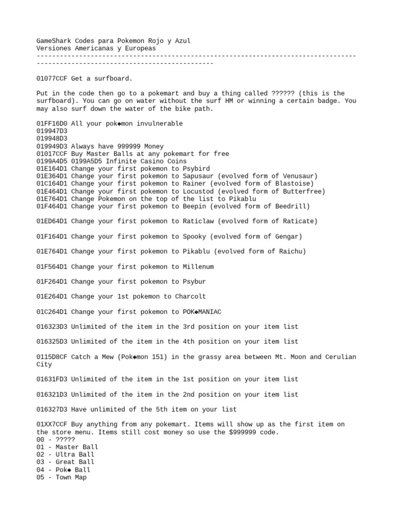 Gameshark pokemon rojo y azul ingles y espa ol pdf pok mon