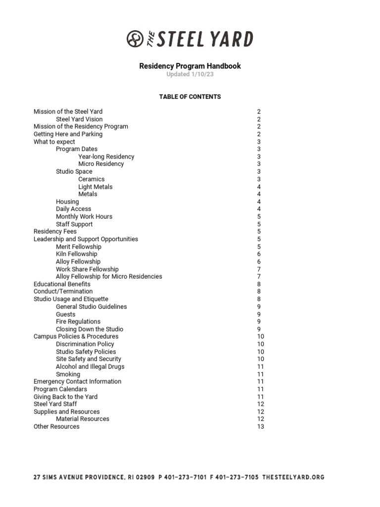 Residency Program Handbook Islay Taylor | PDF | Foundry | Forge