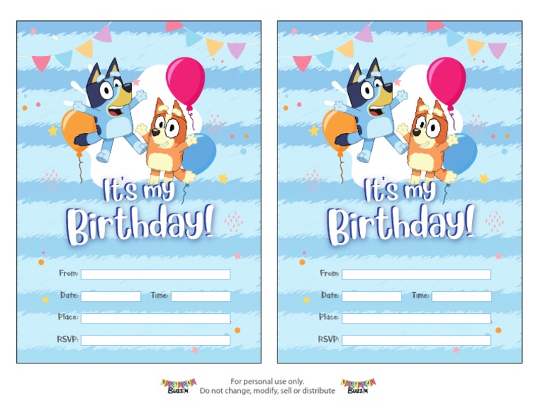 Tarjetas Invitacion Cumpleaños Bluey