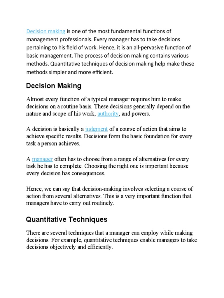 Quantitative Techniques in Decision Making | PDF | Career & Growth ...
