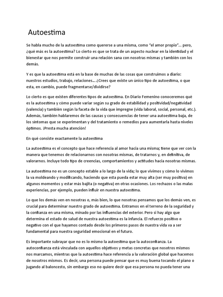 Tipos y bases de la autoestima | PDF | Autoestima | Amor