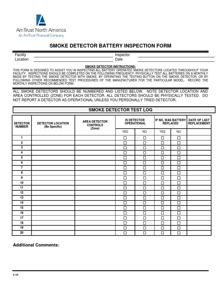 Smoke Detector Battery Inspection Form PDF PDF