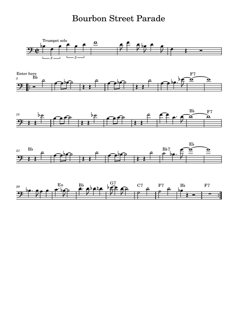 Bourbon Street Blues Bass Clef Lead Sheet PDF
