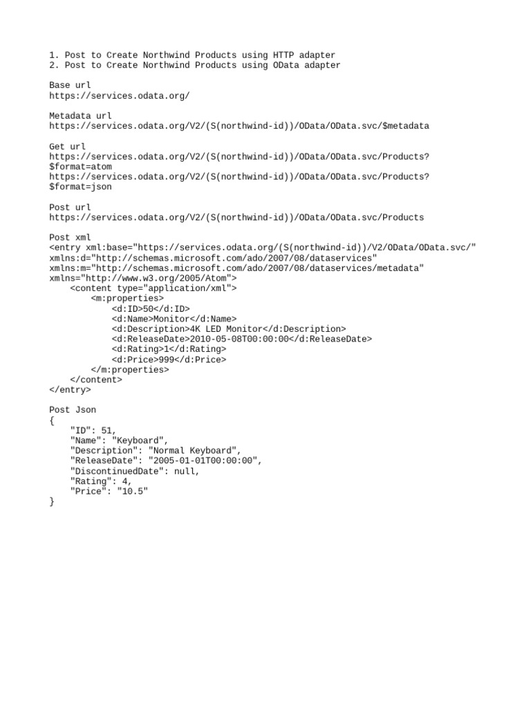 Northwind OData Product Creation Guide | PDF